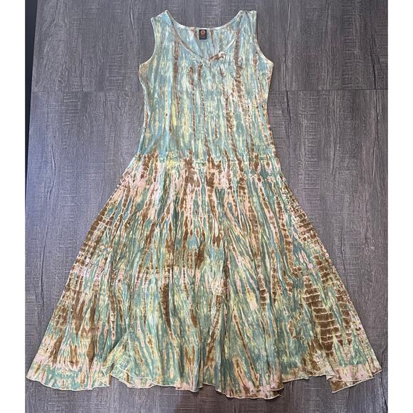 OJAI Women's Boho Hippie Blue Tie-Dyed Sleeveless Dress, Ankle Lenth, Size M - Picture 1 of 9